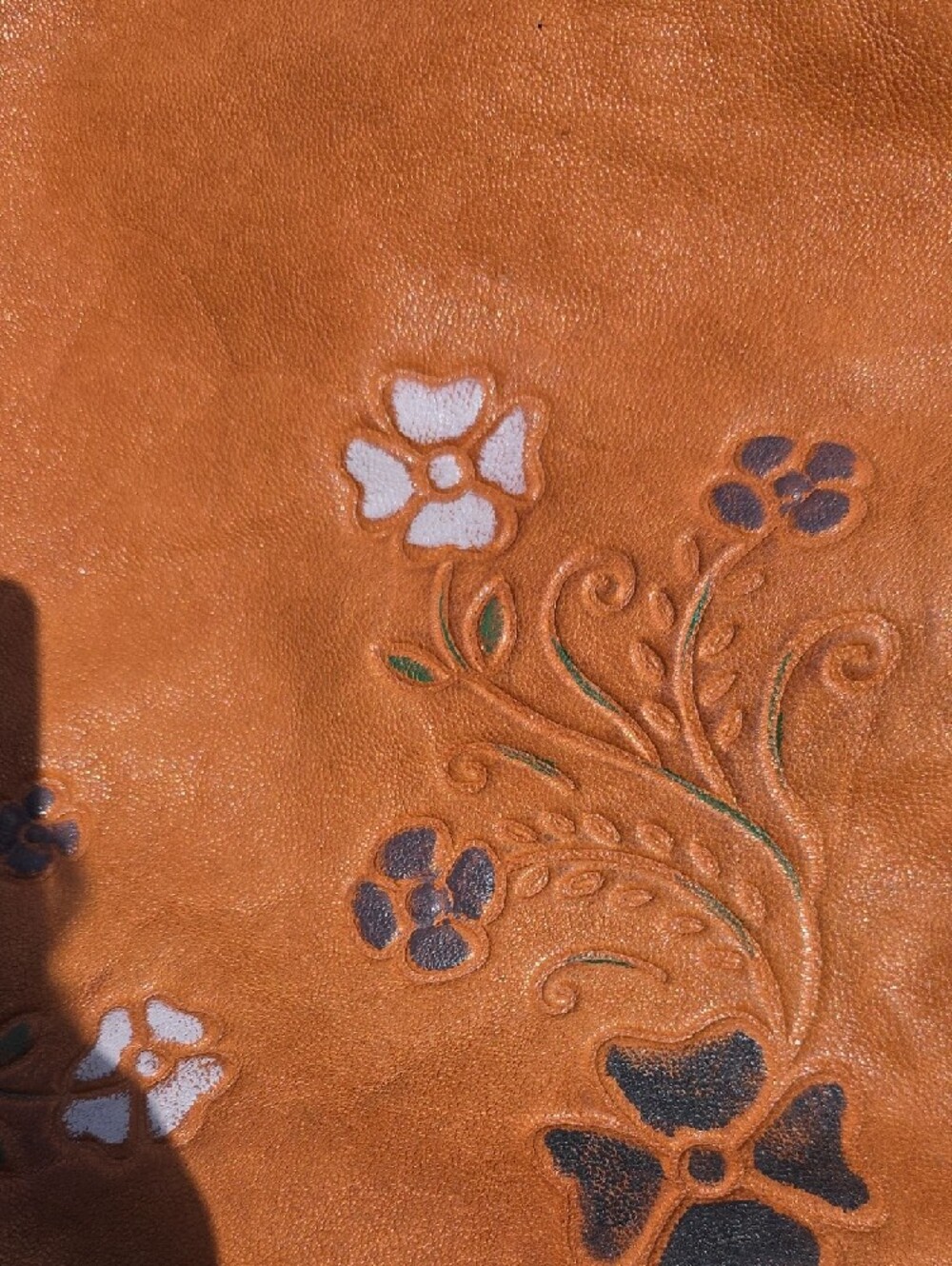Lucky Brand Burnt Orange/Tan Floral Embossed Leather Hobo - Picture 5 of 15